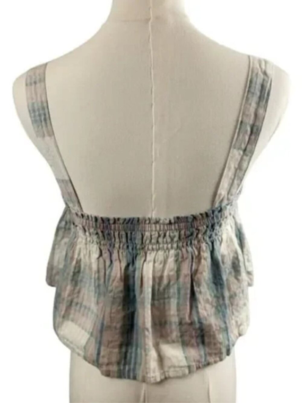 NEW American Eagle Outfitters X-Small Cotton Cropped Top Pink Blue Green Plaid - Picture 5 of 14